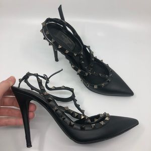 Valentino Black Heels with Gold Studs